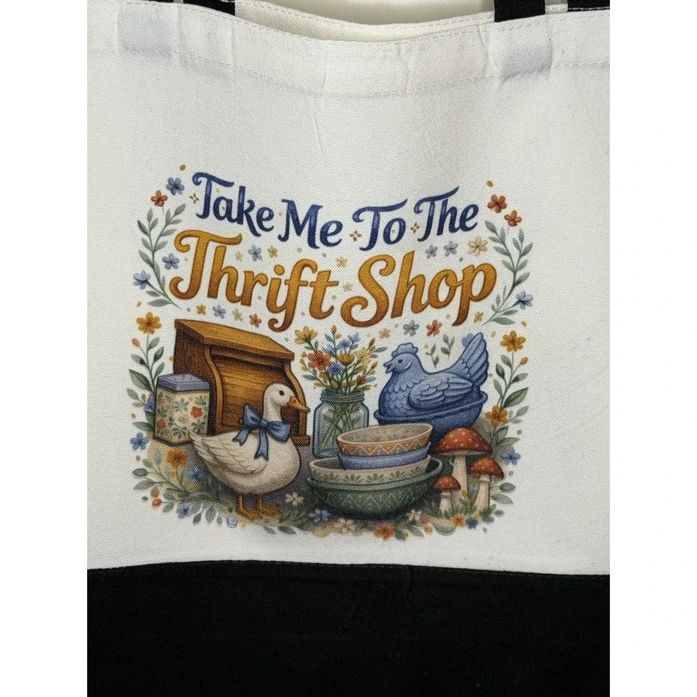 Thick Canvas Tote Bag Double Handles. 15x18.5x4.72. Take Me To The Thrift Shop